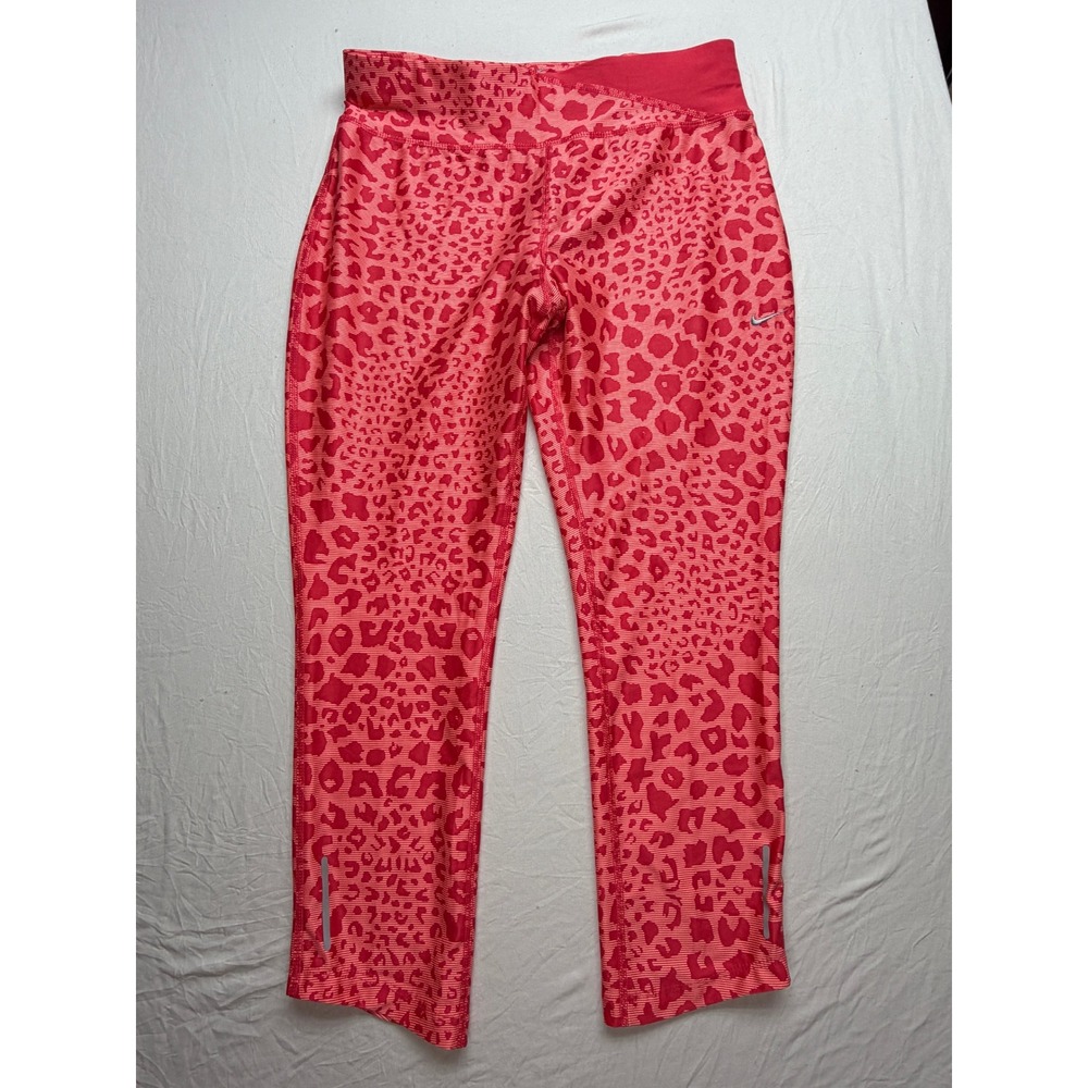Nike Dri-FIT Women Red Leopard Print Running Leggings Cropped Tights Size M
